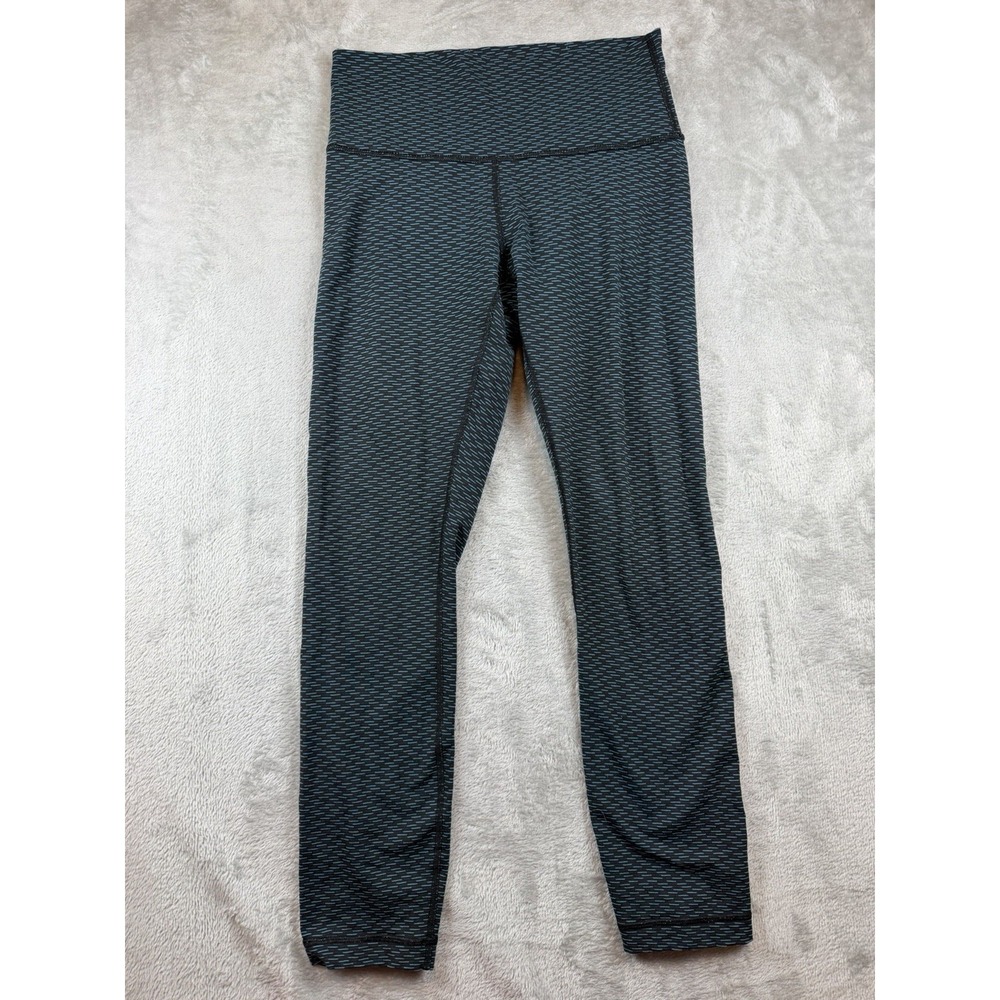 Lululemon Leggings Women's 8 Black Teal Pattern High Rise Yoga 26x26